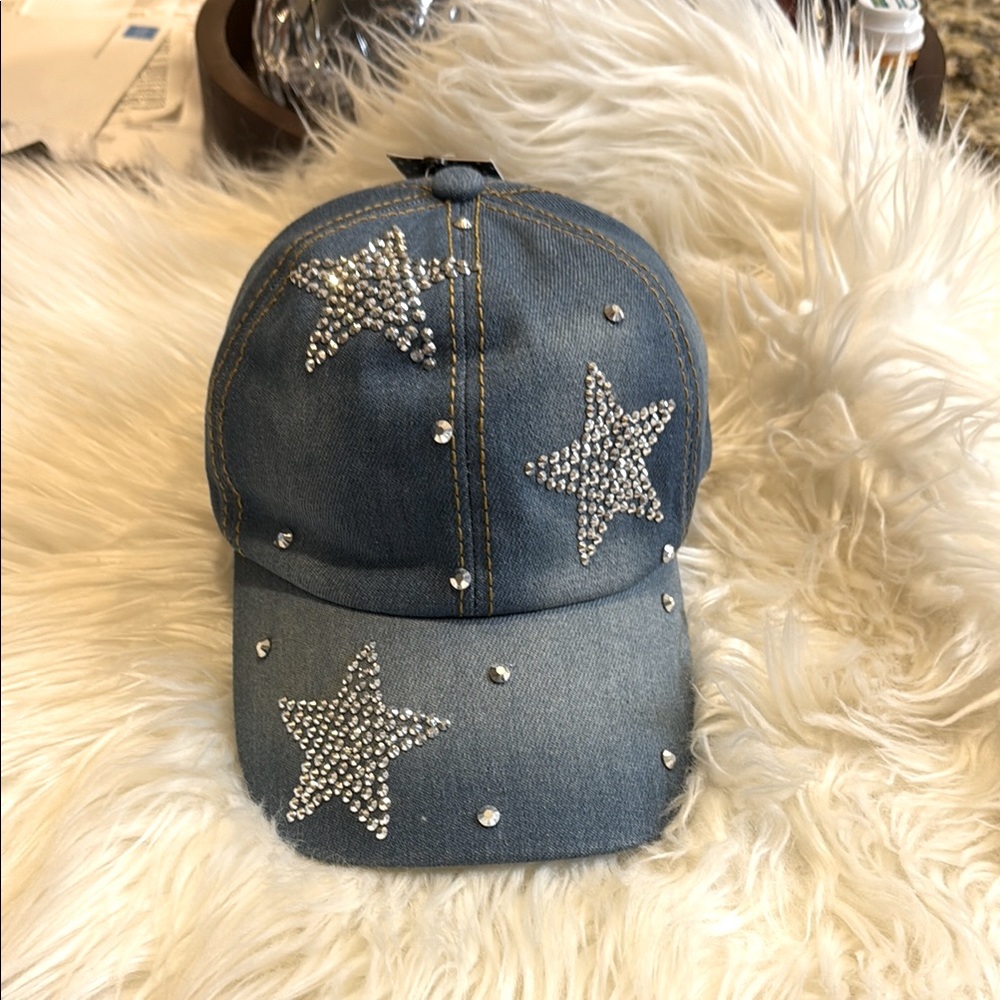 Olivia & Kate Denim Cap with Rhinestone Stars